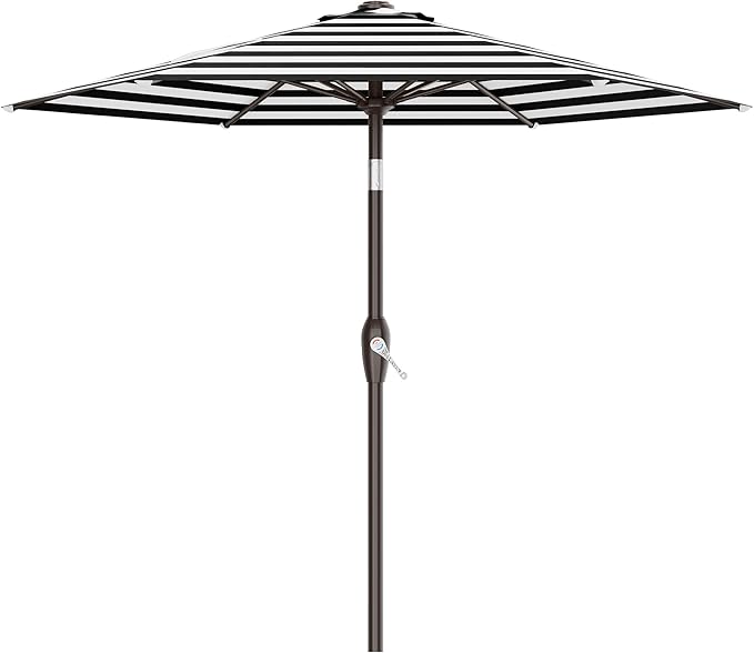AreShark 7.5FT Patio Umbrella Table Market Umbrella with 6 Sturdy Ribs, Button Tilt/Crank, Heavy-Duty Outdoor Umbrellas for Pool, Deck, Garden and Backyard, Black & White Stripe by Unknown