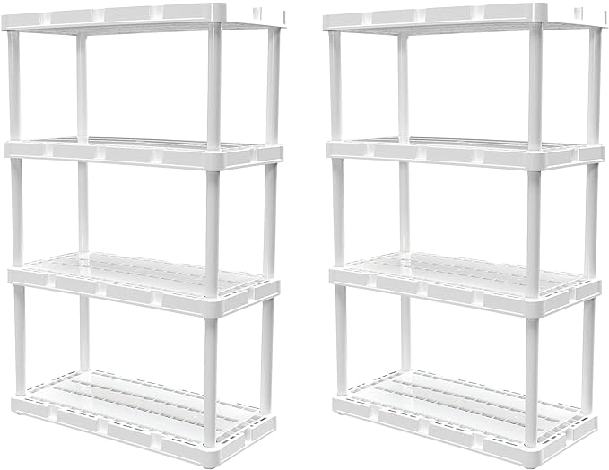 Gracious Living 2 Pack Light Duty Storage Shelves, Knect-A-Shelf 4-Shelf Ventilated Shelving Rack Organizer for Home, Garage, Basement & Laundry, White by GraciousLiving