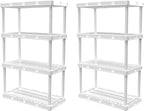 Gracious Living 2 Pack Light Duty Storage Shelves, Knect-A-Shelf 4-Shelf Ventilated Shelving Rack Organizer for Home, Garage, Basement & Laundry, White by GraciousLiving