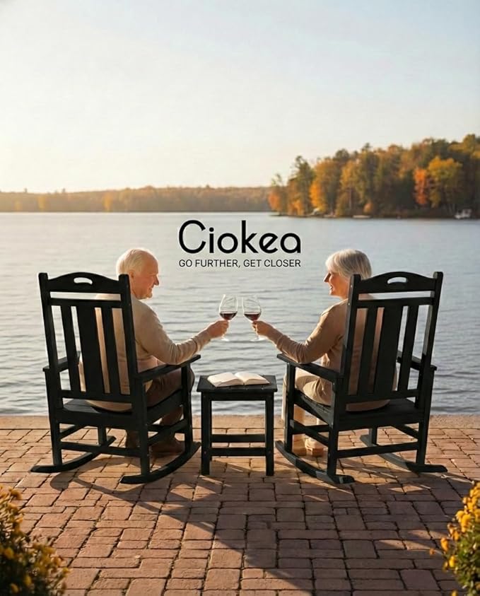 Ciokea Oversized Outdoor Rocking Chairs Set of 3, 380lbs Heavy-Duty Large Patio Rocker, High Back Cozy Porch Chairs, Weather Resistant Patio Rocking Chairs for Outside, Fire Pit, Deck, Black - Image 4