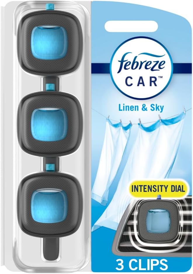 Febreze Car Air Freshener, Odor-Fighting Automotive Vent Clip, Linen & Sky Scent by Febreze