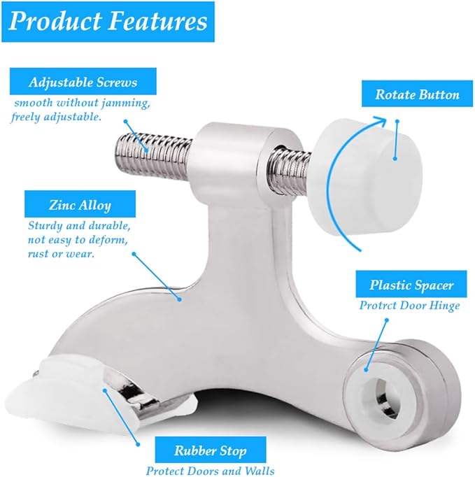 OBTANIM 12 Pack Hinge Pin Door Stopper Heavy Duty Metal Adjustable Door Stops - Image 3