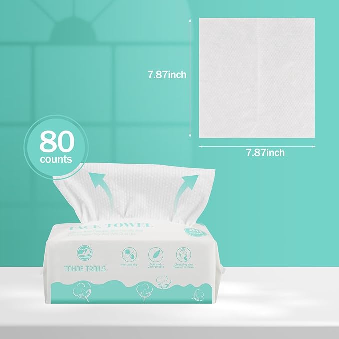 Tahoe Trails Disposable Face Towel, Soft Dry Wipe, Lint Free, Dry Wet Use - Image 6