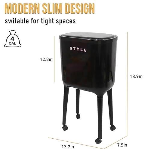 XPIY 4 Gallon Trash Can with Wheels and Lid, Modern Narrow Garbage Can with - Image 2