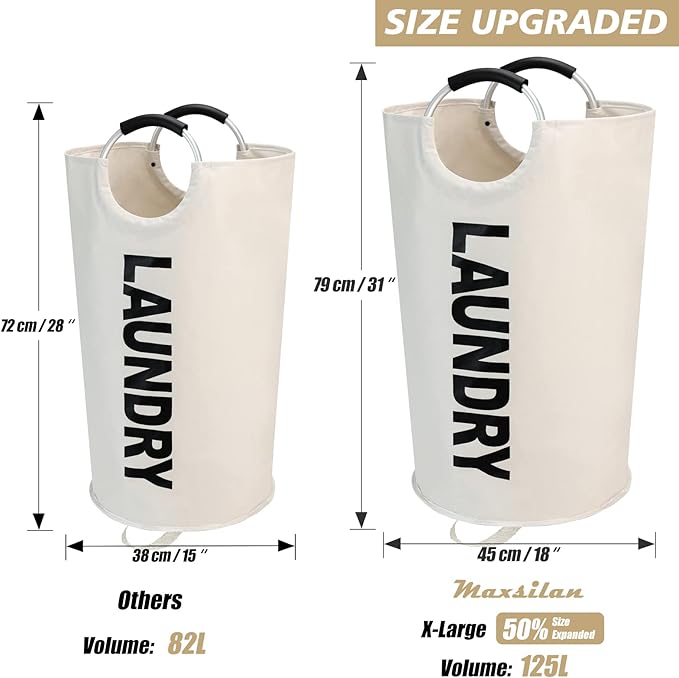 125L X-Large Laundry Basket, Freestanding Tall Clothes Hamper, Collapsible - Image 3