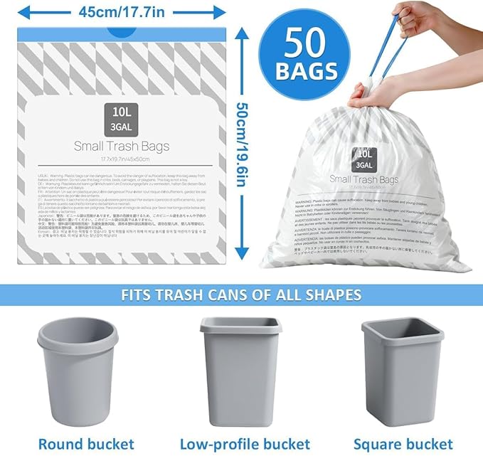 XUXRUS Small Trash Bags 3 Gallon Drawstring, Strong & Durable, Easy-Dispense - Image 5
