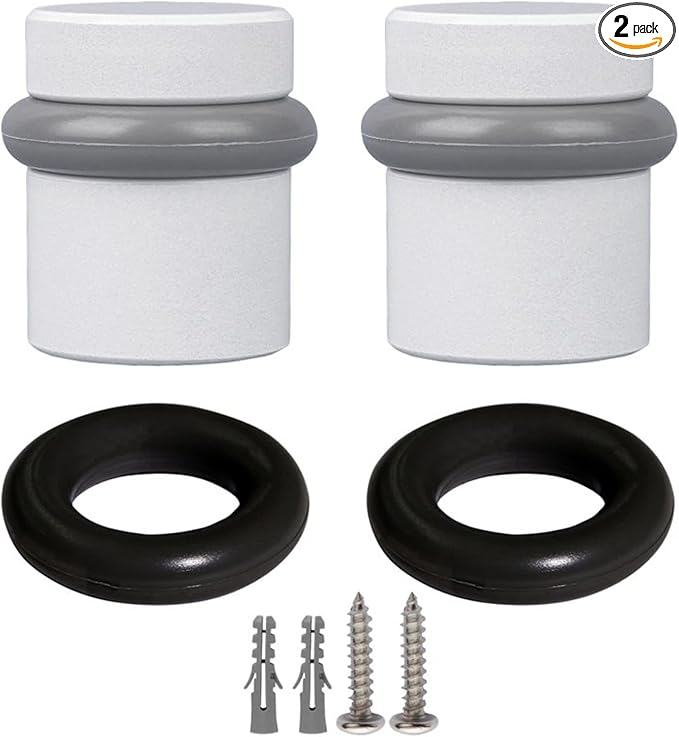 Design House Modern Cylindrical Door Stop – White Floor Rubber Bumper by DesignHouse