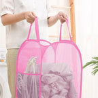 Portable Mesh Pop Up Laundry Hamper Pink Vertical Collapsible Laundry Basket - Image 3