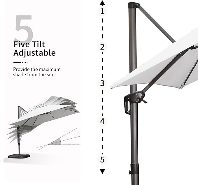 PURPLE LEAF 9' X 11.5' Patio Umbrella with Base Outdoor Cantilever Rectangle Umbrella Offset Umbrella with 360-degree Rotation for Garden Deck Pool Patio White - Image 6