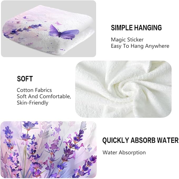 Lavender Hand Towels Set of 2 Lightweight Breathable Purple Floral Bath Towels - Image 3