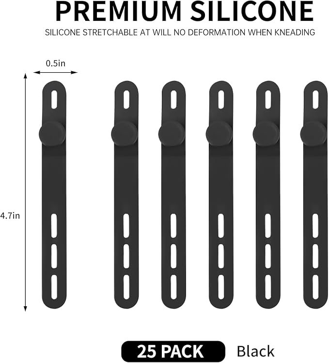 Oligei 25 Pcs Silicone Cable Ties, Cable Ties Reusable, High Elasticity Cord - Image 2
