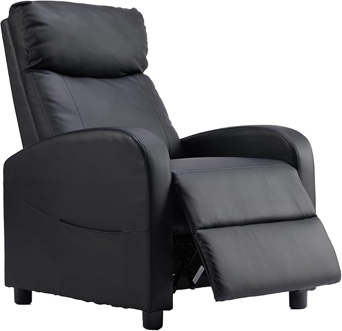 Sweetcrispy Recliner Chair PU Leather Recliner Sofa No Massage, Home Theater Seating with Lumbar Support, Adjustable Push Back Overstuffed High-Density Sponge Reclining for Living Room, Black by Sweetcrispy