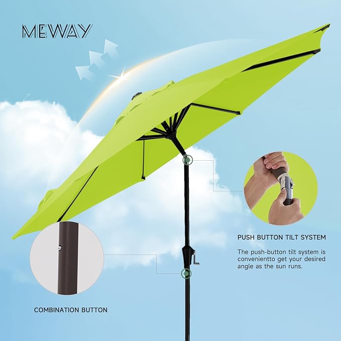 MEWAY 10ft Patio Umbrella Outdoor Table Umbrellas with Push Button Tilt and Crank, Market Umbrella 8 Sturdy Ribs for Deck, Garden, Pool and Backyard, Apple Green - Image 5