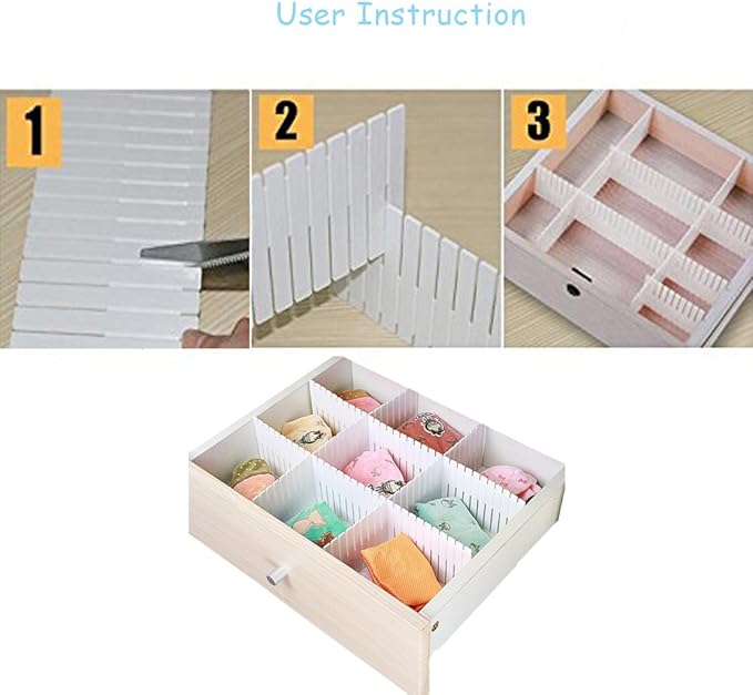 Onerbuy 8pcs Adjustable Grid Drawer Dividers DIY Plastic Closet Separator Tidy - Image 8