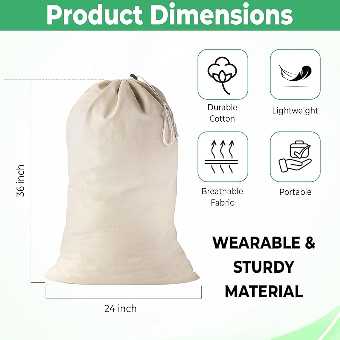 Large Cotton Laundry Bags 24x36 Inch - Image 2