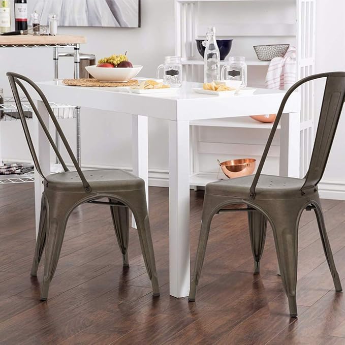 FDW | Set of 4 Metal Dining Chairs | Bronze | Stackable Tolix Side Chairs with Backrest | Scratch-Resistant | Non-Slip Feet | Indoor/Outdoor Use | 330 lbs Capacity | Ideal for Kitchen & Restaurant - Image 5