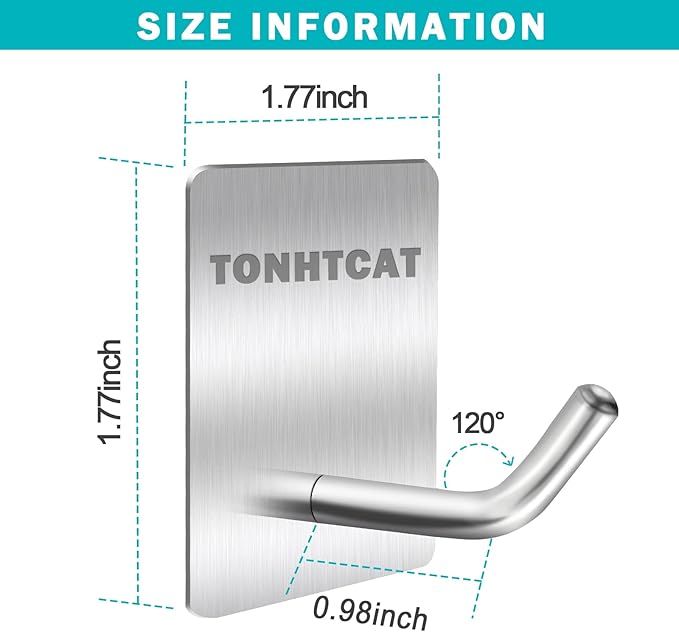 Heavy Duty Stainless Steel Self Adhesive Wall Hooks, Sticky Towel Hangers - Image 2