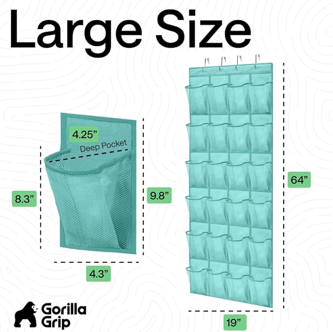 GORILLA GRIP Over the Door Shoe Organizer, 24 Large Breathable Mesh Pockets - Image 7