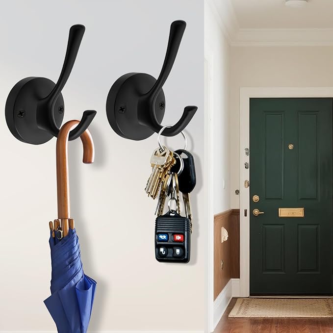 Black Wall Hooks Towel Hooks, 3 Pack Coat Hooks Robe Hook Heavy Duty Metal - Image 5