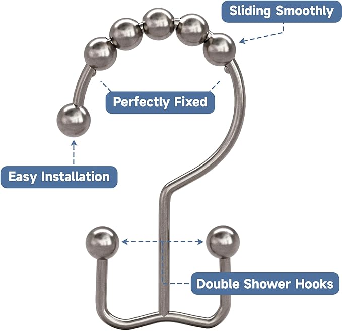 Titanker Shower Curtain Hooks Rings, Rust Resistant Metal Double Glide Shower - Image 4
