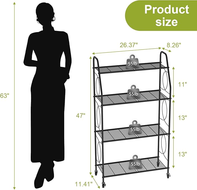 4 Tier Plant Stand with Wheels, Plant Shelf for Indoor Outdoor, Heavy Duty Metal Tall Plant Stands Holder Rack for Living Room Balcony and Garden, Black - Image 5