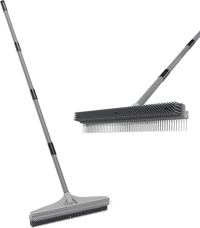 Walensee Rubber Broom, 2 in 1 Rubber Broom and Nylon Carpet Rake Brush by Home