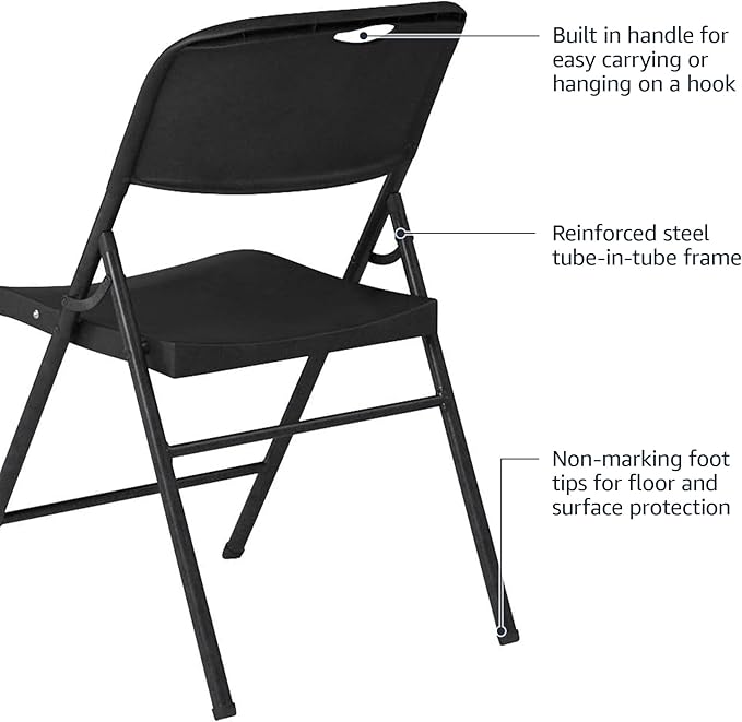 Amazon Basics Sturdy Foldable Plastic Chair, Portable, 350-Pound Capacity, Black, 6-Pack - Image 5