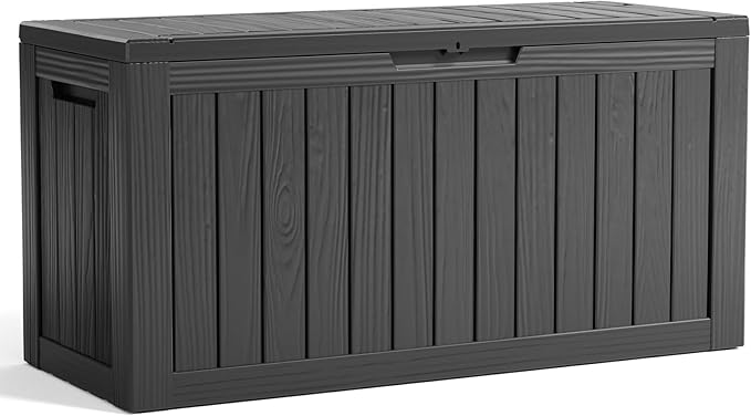 EasyUp 80 Gallon Resin Deck Box Storage Outdoor Waterproof Boxes Lockable UV Resistant Container for Patio Furniture Cushions Pool Supplies Garden Tool, Equipment Outside Storage Delivery, Black by EASYUP