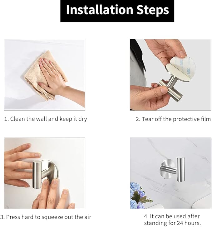 Vuzvuv Adhesive Brushed Nickel SUS304 Stainless Steel Towel Hooks – Heavy Duty - Image 5