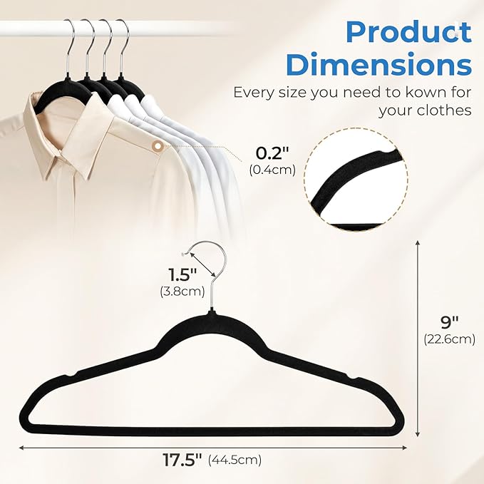 Smartor Black Velvet Hangers 50 Pack, Non Slip Clothes Hangers - Image 5