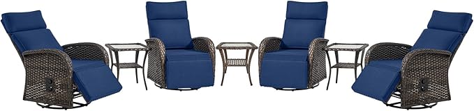 Belord 7 Piece Patio Furniture Set with 4 Swivel Recliner Chairs and 3 Side Tables, Dual-Adjust Wicker Chaise Lounge Chairs for Outdoor Patio Conversation, All-Weather Brown Rattan by Belord