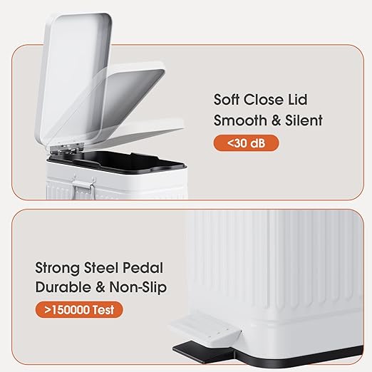 Small Bathroom Trash Can with Lid Soft Close, 6L / 1.6 Gallon Stainless Steel - Image 3