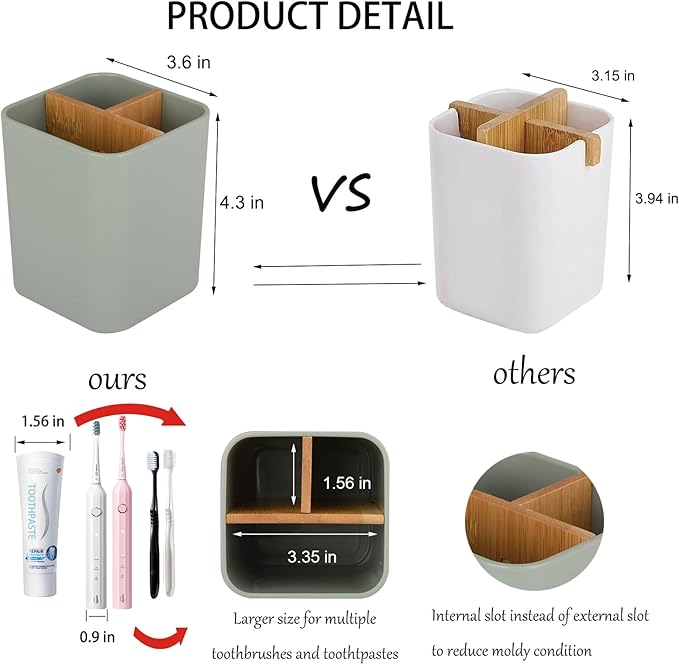 Bamboo Toothbrush Holder for Bathrooms, 3 Slots Kids Toothbrush and Toothpaste - Image 4