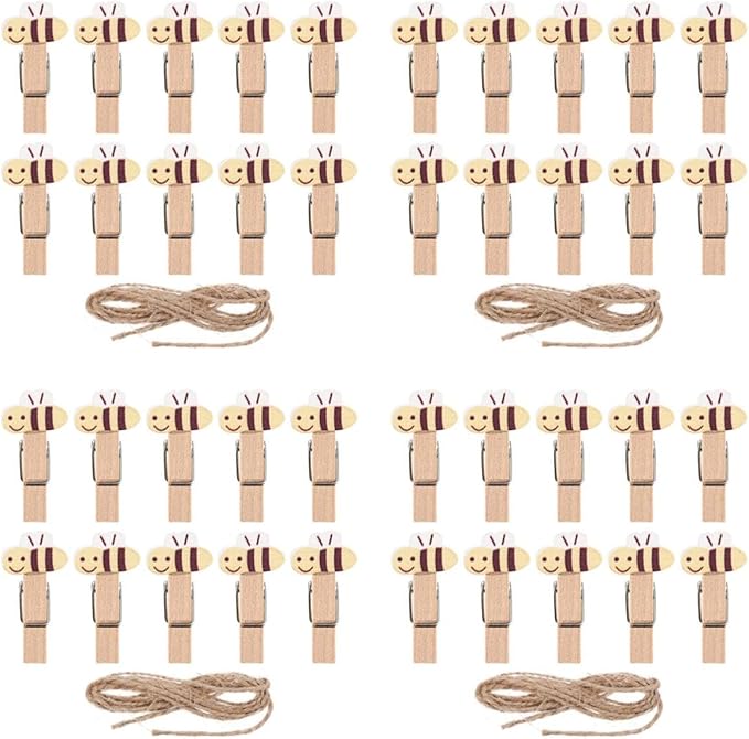 Garneck 40 PCS Wood Clothespin Bee Wooden Food Peg Cartoon Wood Clips by GARNECK