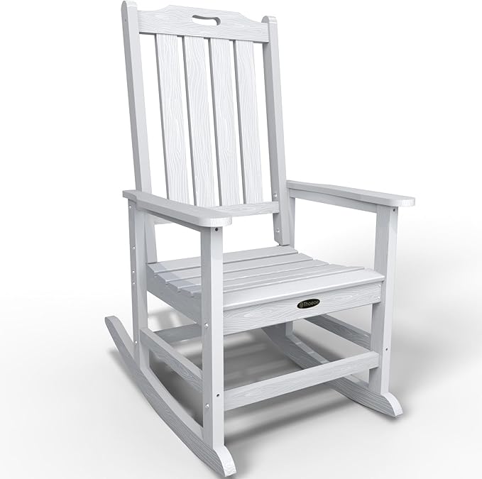Oversized Rocking Chair, Outdoor Rocking Chair for Adults, All Weather Resistant Porch Rocker for Lawn Garden, White by THOEOE