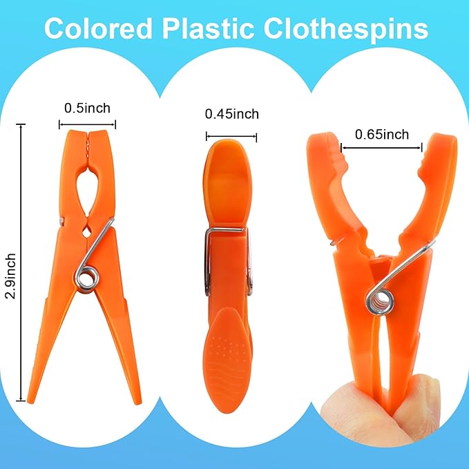 Clothes Pins, 48 Pack Colored Plastic Clothespins, Clothes Pins Heavy Duty - Image 2