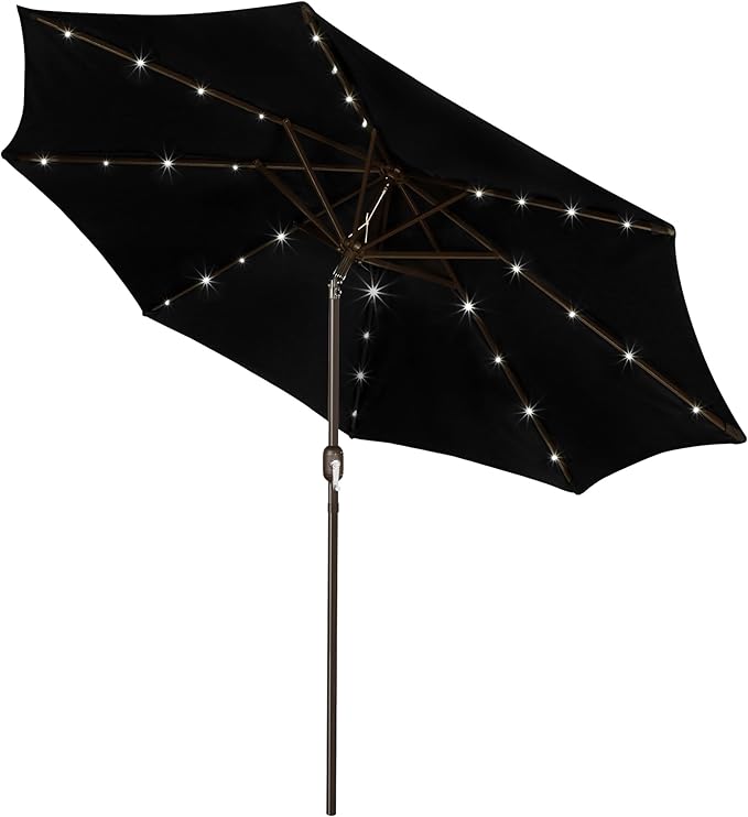 Blissun 9 ft Solar Umbrella, 32 LED Lighted Patio Umbrella, Table Market Umbrella, Outdoor Umbrella for Garden, Deck, Backyard, Pool and Beach (Black) by Blissun