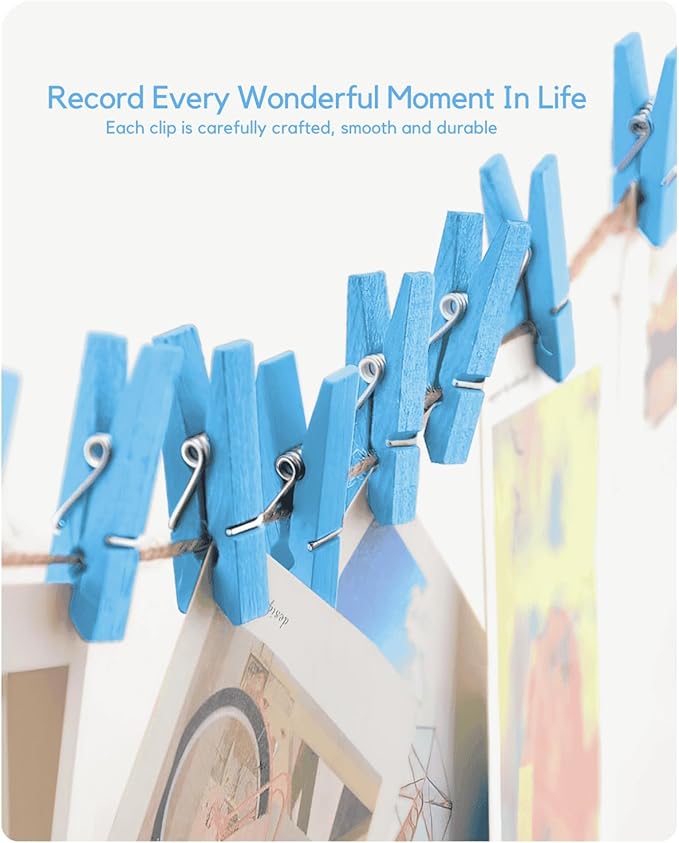 Blue Clothes Pins for Baby Shower, Mini Wooden Clothespins 1.4 Inch 50 PCS - Image 7