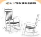 VINGLI Wooden Rocking Chair, Outdoor Chair with 450 lbs Support, Relaxing Rocker with Solid Wood High Back Seat Reclining Seat for Deck, Garden, Backyard, Porch (White & Grey, 1PC) - Image 3