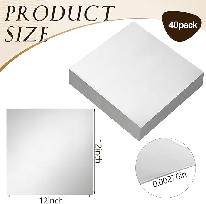 40 Packs Aluminum Metal Crafts DIY Foil 12 Inch x 12 Inch x 0.07 mm Thick - Image 2