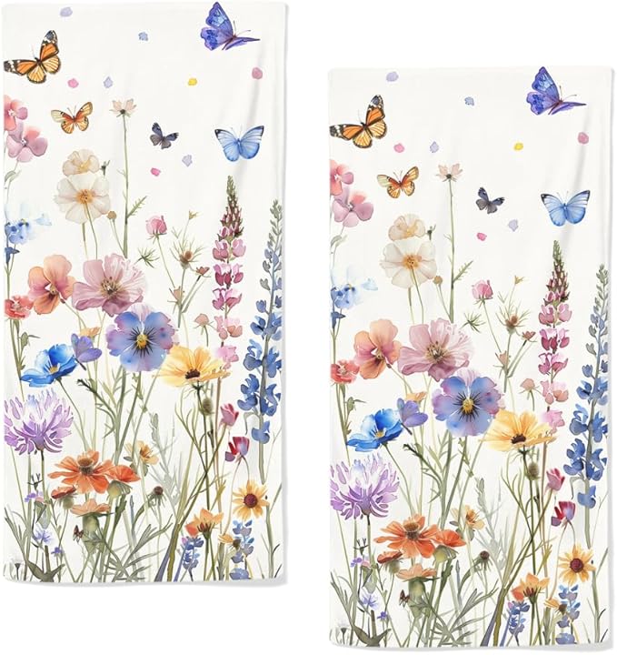 Watercolor Wildflower Floral Hand Towels by qiuhuang