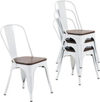 Nazhura Metal Dining Chair Farmhouse Tolix Style for Kitchen Dining Room Café Restaurant Bistro Patio, 18 Inch, Stackable, Waterproof Indoor/Outdoor (Sets of 4) (White with Wood Padding) by NazhuraGoodCompanionAtHome