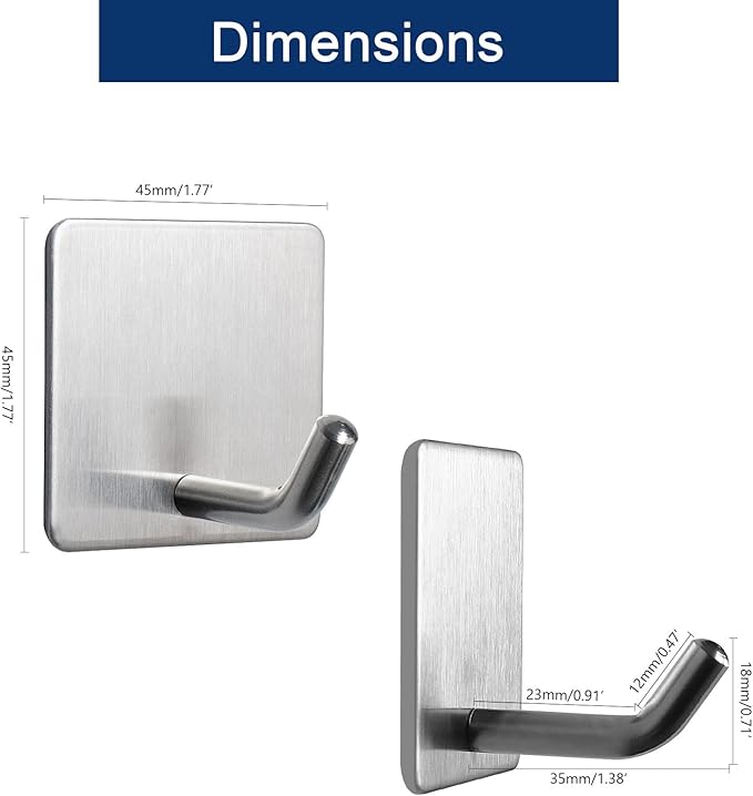 NearMoon Adhesive Hooks- Heavy Duty Bath Wall Hooks Waterproof Stainless Steel - Image 2