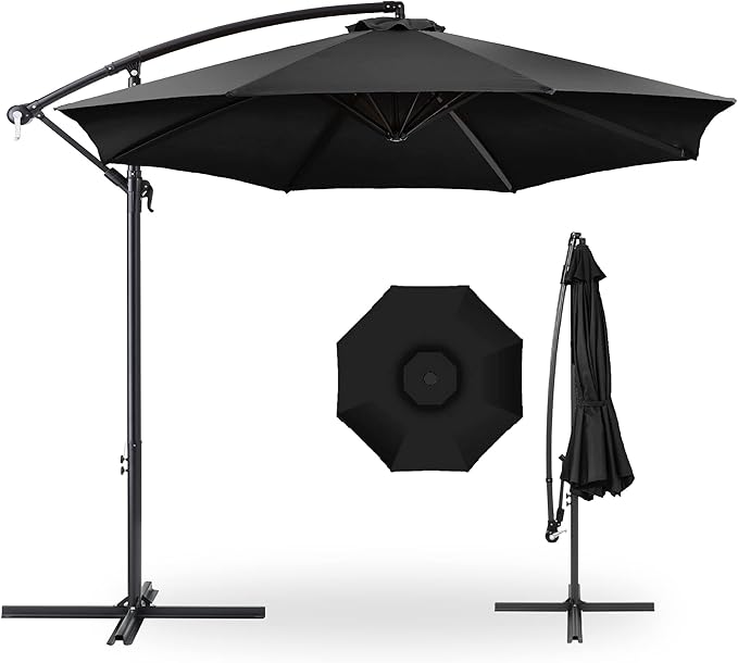 Best Choice Products 10ft Offset Hanging Market Patio Umbrella w/Easy Tilt Adjustment, Polyester Shade, 8 Ribs for Backyard, Poolside, Lawn and Garden - Black by BestChoiceProducts