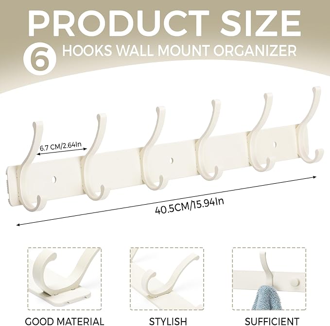 Coat Rack Wall Mount, 2 Pack Coat Hooks Hanger Wall Double Hook Rack Rail Towel - Image 2