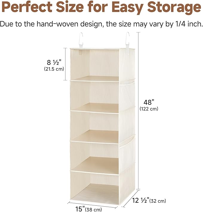StorageWorks 5-Shelf Hanging Closet Organizers, Foldable Closet Storage - Image 3