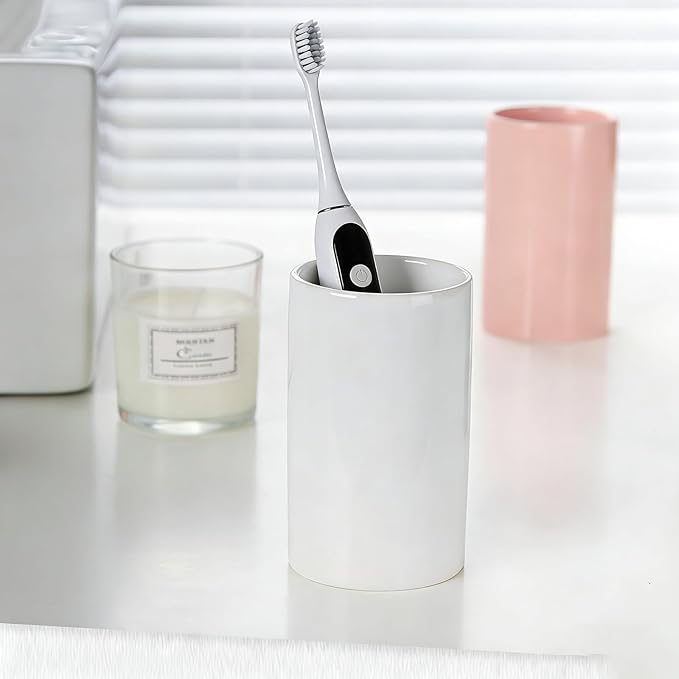 White Toothbrush and Toothpaste Holder, Ceramic Electric Toothbrush Holders - Image 2