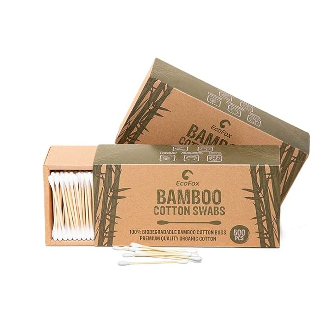 Bamboo Cotton Swabs 1000 Count | Eco-Friendly & Pure Cotton Buds | Double by EcoFox
