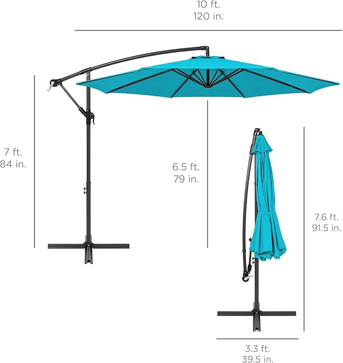 Best Choice Products 10ft Offset Cantilever Hanging Market Patio Umbrella, 8 Sturdy Ribs, Easy Adjustment - Sky Blue - Image 7