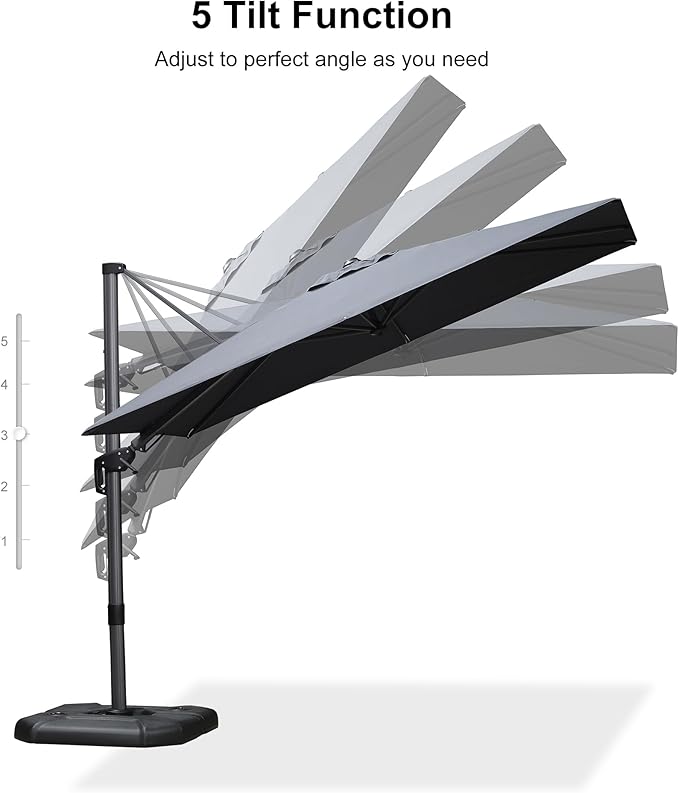 PURPLE LEAF 6.5' X 10' Right-left Tilt Patio Umbrella with Base Outdoor Cantilever Swivel Rectangle Umbrella Aluminum Offset Umbrella with 360-degree Rotation for Garden Deck Pool Patio Grey - Image 8